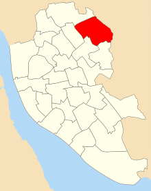 A map of the city of Liverpool showing 2004 council ward boundaries. Croxteth ward is highlighted