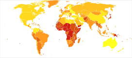 Deaths from Lower respiratory infections in 2012 per million persons. Statistics from WHO, grouped by deciles   24-120   121-151   152-200   201-241   242-345   346-436   437-673   674-864   865-1,209   1,210-2,085 * The following groupings/assumptions were made: ** France includes the overseas departments as well as overseas collectivities. ** The United Kingdom includes the Crown dependencies as well as the overseas territories. ** The United States of America includes the insular areas. ** The Netherlands includes Aruba and the Netherlands Antilles. ** Denmark includes Greenland and the Faroe islands.