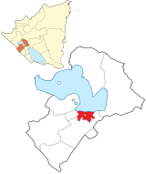 上：マナグア県の位置（ニカラグア） 下：マナグアの位置（マナグア県）の位置図