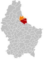 Комуна Путшайд (помаранчевий), кантон Віанден (темно-червоний) та округ Дікірх (темно-сірий) на карті Люксембургу