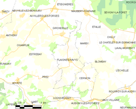Mapa obce Flaignes-Havys