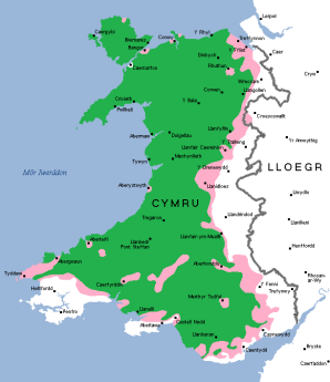 Map o ieithoedd Cymru (A map of the languages of Wales) - 1800.svg