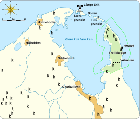 Area map with Trollskogen's boundary in green. Map of Grankullaviken, Oland.svg