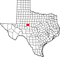 Map of Texas highlighting Coke County
