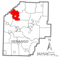 Карта на окръг Венанго, Пенсилвания, подчертаваща град Джаксън