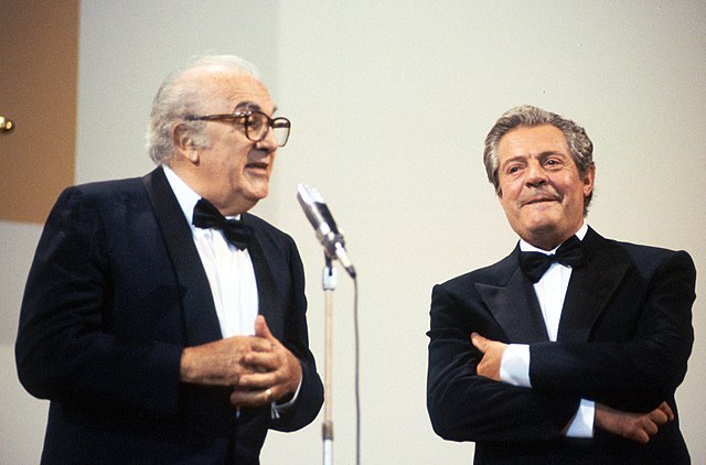 Federico Fellini and Mastroianni in 1990