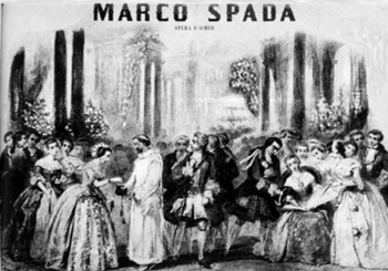Marco Spada, cena do baile no segundo ato;  Litografia da partitura