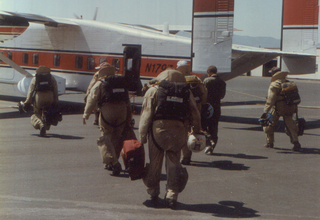 Smokejumper firefighter who parachutes into remote areas to combat wildfires