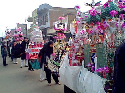 Indian Shia Muslims carry out a Ta'ziya procession on day of Ashura in Barabanki, India, January 2009.