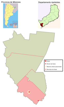Misyones provinsiyasidagi Azara munitsipaliteti va qishlog'i, kichik nuqta Rincon de Azara shahrini anglatadi.