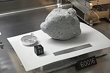 Lunar sample 60016 on display at Space Center Houston Lunar Samples Vault, at NASA's Johnson Space Center NASA Lunar Sample 60016.jpg