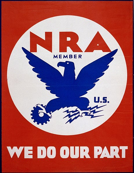 NRA Blue Eagle poster. This would be displayed in store windows, on packages, and in ads.