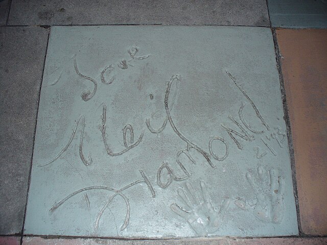 The handprints of Diamond in front of The Great Movie Ride at Walt Disney World's Disney's Hollywood Studios theme park.
