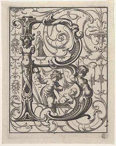 Late Renaissance or early Baroque design of a B, from 1627