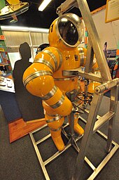 The Newtsuit has fully articulated, rotary joints in the arms and legs. These provide great mobility, while remaining largely unaffected by high pressures. Newtsuit atmospheric diving suit.jpg