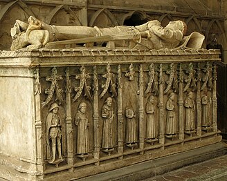 Alabaster sepulchral monument of Nicholas Fitzherbert, d. AD 1473, in St Mary and St Barlock's Church, Norbury, Derbyshire, England