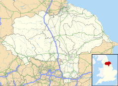 Mapa konturowa North Yorkshire, w centrum znajduje się punkt z opisem „Fountains Abbey”