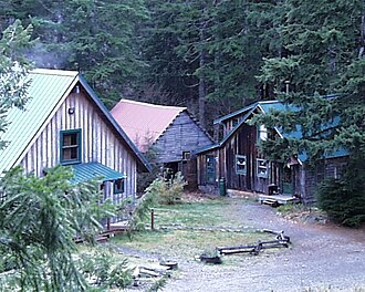 Cabins of former mining community of Jawbone Flats, now owned by Opal Creek Ancient Forest Center OpalCabins.JPG