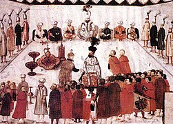 El pasha de Budin (Buda) recibe al enviado del sultán otomano.