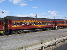 Restored 1920s Pennsylvania Railroad passenger cars used for tourist excursions on the Shamokin Valley Railroad. Pennsylvania Railroad Passenger Car.JPG