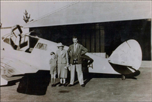 Maie and Richard Casey with their son Don in front of their Percival Vega Gull at Casey Airfield in 1938. Percival Vega Gull - Maie and Richard Casey 1938.png