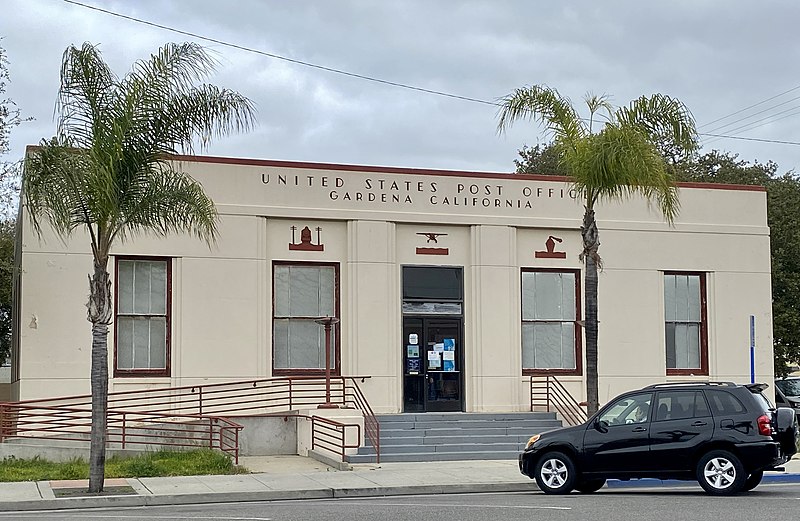 File:Post office Gardena Boulevard California 1939 New Deal Treasury Art Deco Section of Fine Arts 08.jpg