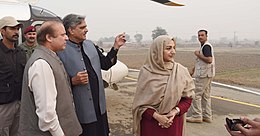 Sharif along with his cabinet members Barjees Tahir and Saira Afzal Tarar. Prime Minister Nawaz Sharif is discussing further extension of Sangla hill interchange with his federal Minister Ch. Berjees Tahir.jpg