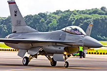 An F-16C of 140 Sqn. RSAF F-16 in alert fighter taxi-ing.jpg