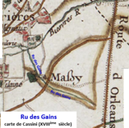 Ru des gains sur carte de Cassini (XVIIIe siècle)