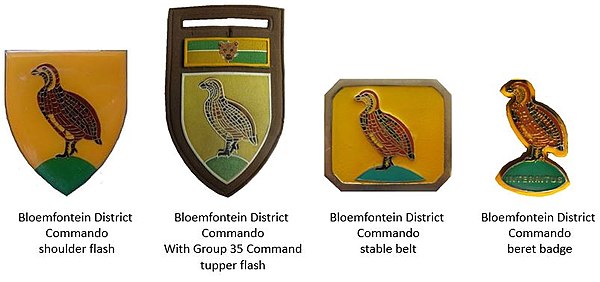 SADF era Bloemfontein District Commando insignia SADF era Bloemfontein District Commando insignia.jpg