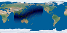 Mappa mondiale dell'eclissi solare del 9 marzo 2016