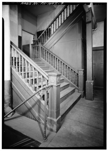 File:STAIRCASE, TO SECOND FLOOR, MAIN STAIRHALL - Merchants' Hotel, 40-50 North Fourth Street, Philadelphia, Philadelphia County, PA HABS PA,51-PHILA,642-8.tif