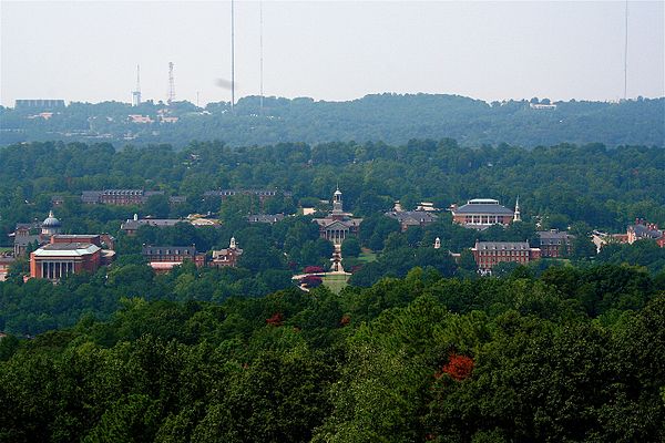 Bird's-eye view of Samford University campus