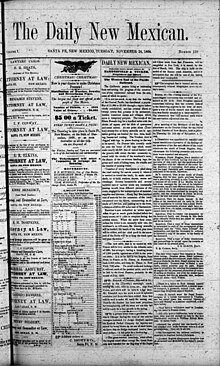 front page of The Daily New Mexican for 24 November 1868 Santa Fe New Mexican 1868-11-24.jpg