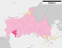 Sanyōonodas läge i Yamaguchi prefektur      Städer      Landskommuner