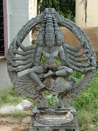 A sculpture on display at the Someshvara temple, Mulabagilu Sculpture in Someshvara temple at Mulbagal.JPG