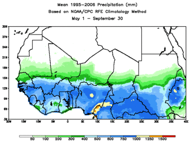 West African monsoon season Seasonal westafrica rainfall mean 20070501 20070930.gif