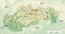 Map of Slovakia with the main mountain ranges Slovakia general relief map.svg