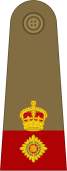 The rank insignia of a Colonel (left), Lieutenant-Colonel (centre), and Major (right) in the Union of South Africa Army (1928–1953) featuring the Tudor Crown