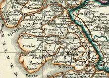 Rungholt and Strand in the Middle Ages, on a map from 1850 Strand i Valdemarernes Tid.png