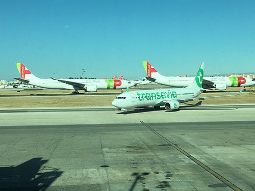 TAP Air Portugal and Transavia Airline (Lisbon) captured in the same frame