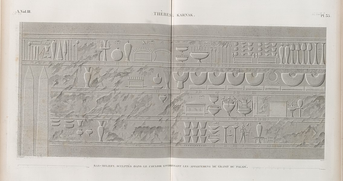 Pl.35 - Bas-reliefs sculptés dans le couloir environnant les appartemens de granit du palais