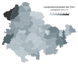 Christlich Demokratische Union ﻿Höchstes: 39,3 % (Eichsfeld I) ﻿Niedrigstes: 18,9 % (Jena I)