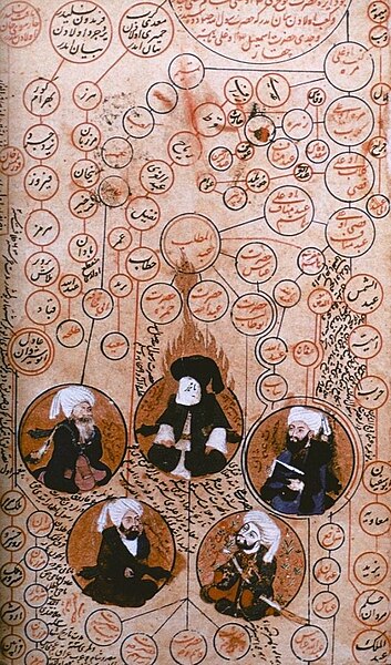 File:Turkish miniature paintings depicting Muhammad and the first four Caliphs of Islam (Abu Bakr, Umar, Uthman, and Ali) surrounding him, circa 16th century.jpg