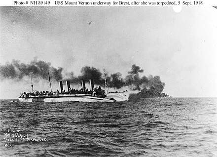 USS  Mount Vernon on September 5 after being torpedoed.