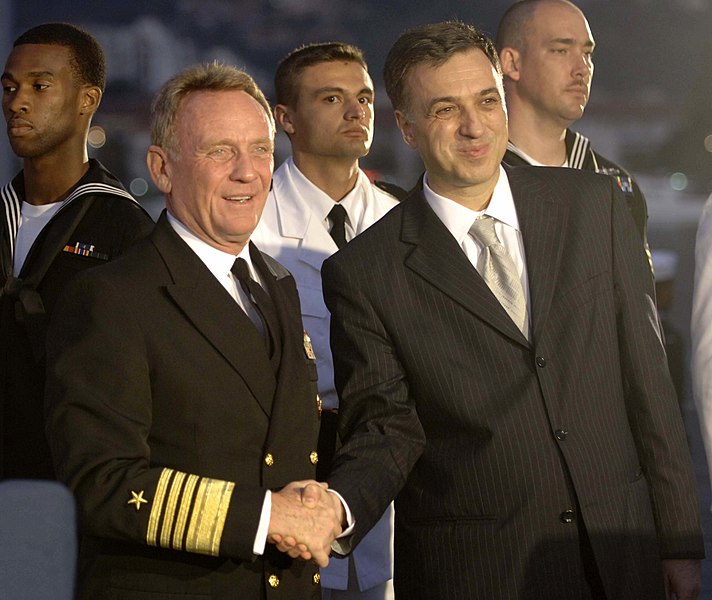 File:US Navy 061025-N-5330L-235 The President of Montenegro, Filip Vujanovic, and Commander, U.S. Naval Forces Europe Adm. Harry Ulrich III, shake hands during a reception aboard the guided missile cruiser USS Anzio (CG 68).jpg