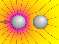 E-field around one charged and one neutral ball