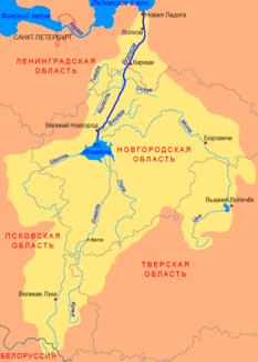 Location of the Zna (Цна) in the catchment area of ​​the Volkhov