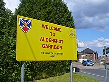 Welcome sign for Aldershot Garrison town Welcome to Aldershot Garrison - geograph.org.uk - 5268131.jpg