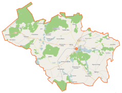 Mapa konturowa gminy Więcbork, na dole nieco na prawo znajduje się punkt z opisem „Katarzyniec”